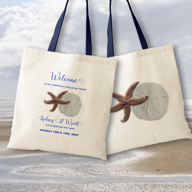 Tote Bag Beach Wedding Sand Dollar Starfish Bienvenue (Créateur téléchargé)