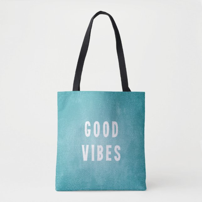 Tote Bag Beachy Aqua Blue/Green Distressed Good Vibes (Devant)