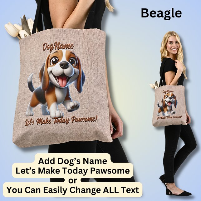 Tote Bag Beagle - Ajouter le nom du chien, modifier le text (Créateur téléchargé)