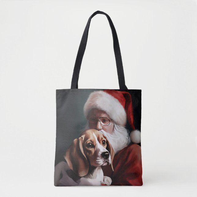 Tote Bag Beagle avec le Père Noël Festif Noël (Devant)