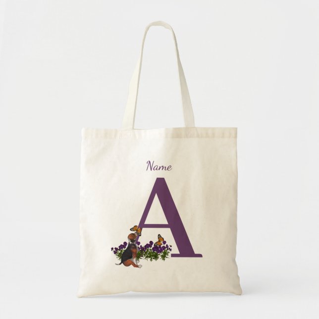 Tote Bag Beagle Chiot Papillons Monogramme Initiale A Nom (Devant)