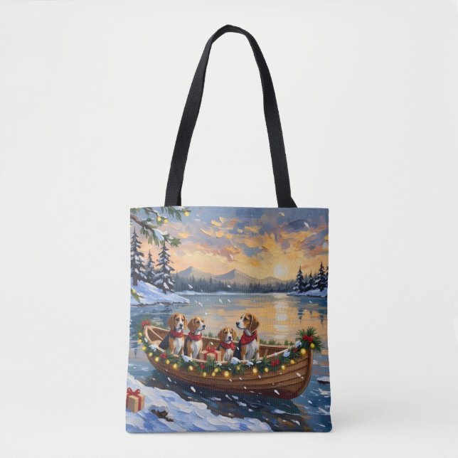 Tote Bag Beagle Christmas Boat Holiday (Devant)