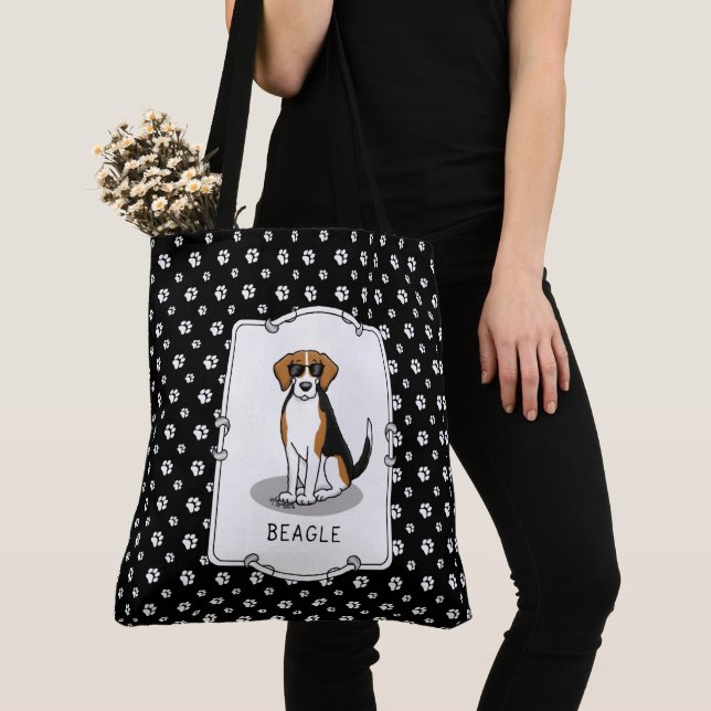 Tote Bag Beagle cool avec lunettes de soleil (tri couleur 3 (De près)