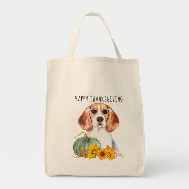 Tote Bag Beagle Hipster Personnalisable Thanksgiving  (Devant)