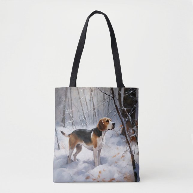 Tote Bag Beagle Noël sous la neige (Devant)