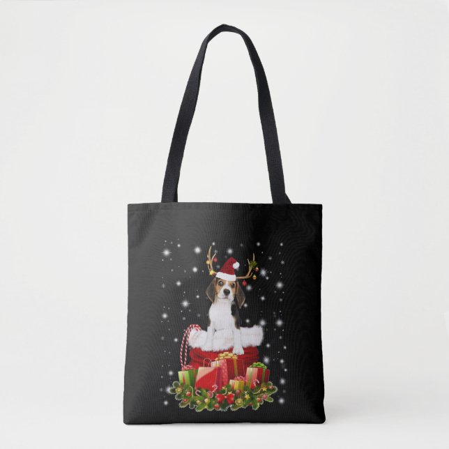 Tote Bag Beagle Reindeer présent cadeau de Noël (Devant)