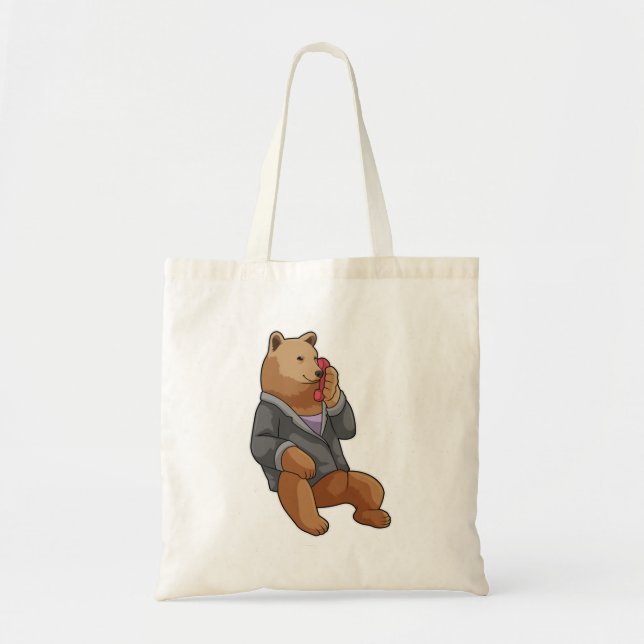 Tote Bag Bear as Secretary with Phone (Devant)