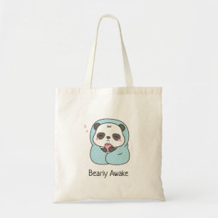 Tote Bag Bearly Awake Pun mignonne Sleepy Panda dans Blanch