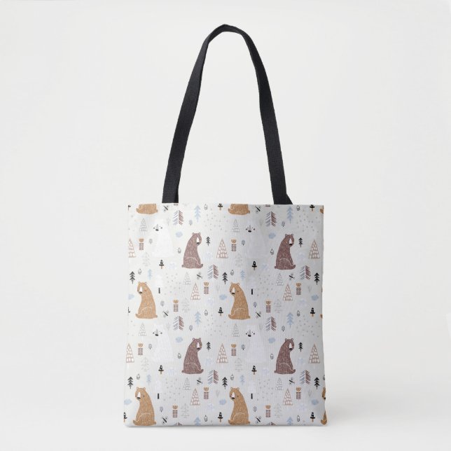 Tote Bag Bears mignonne dans le Motif Woods (Devant)