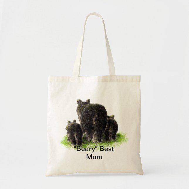 Tote Bag "Béary" Meilleur Humour de maman avec aquarelle Ou (Devant)