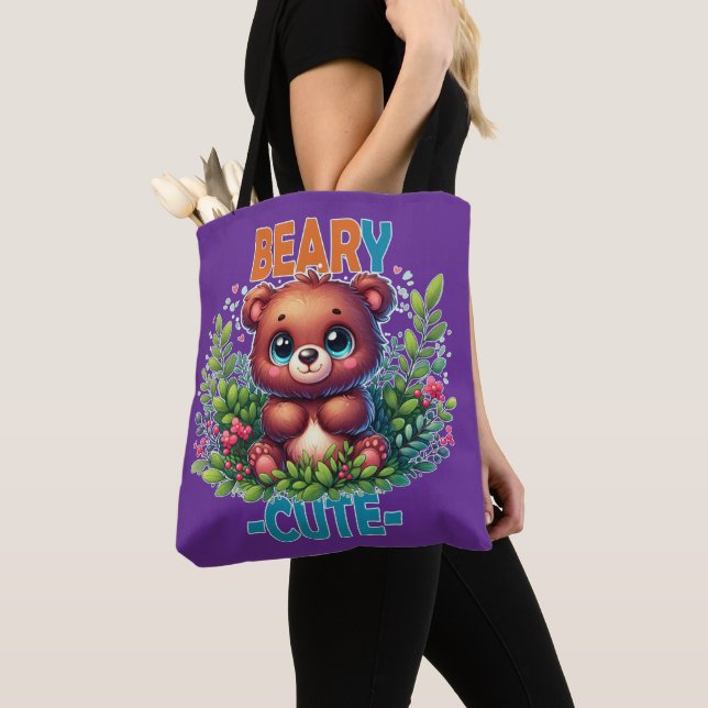 Tote Bag Béary Mignonne. Caricature de Teddy Bear souriante (De près)
