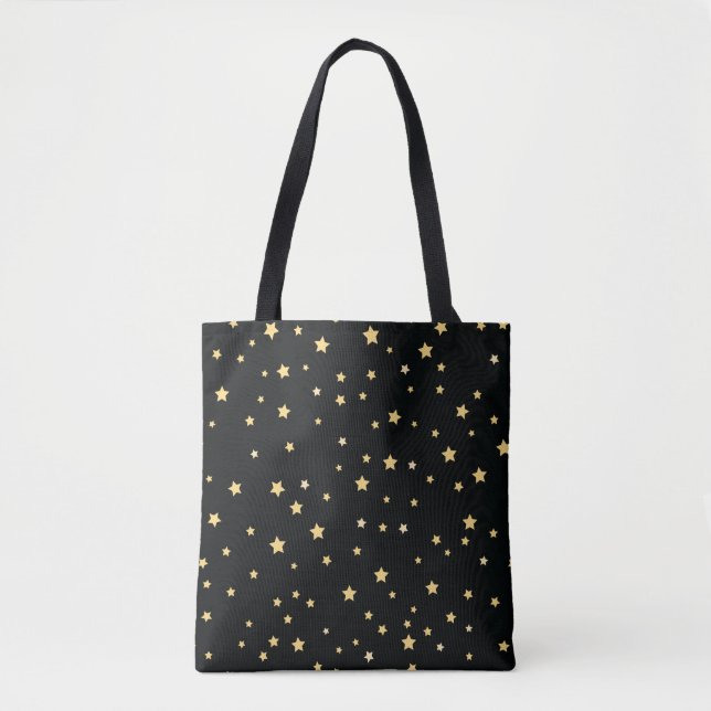Tote Bag Beau Black and Gold Starry Sky Star Motif (Devant)
