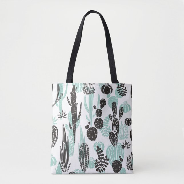 Tote Bag Beau cactus dessinés à la main doodé sans couture  (Devant)