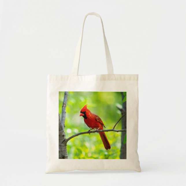 Tote Bag Beau Cardinal rouge vif dans un arbre ou la neige (Devant)