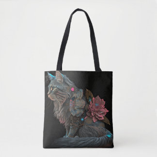 Tote Bag Beau chat steampunk avec fleurs roses
