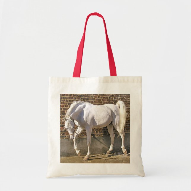 Tote Bag Beau cheval Arabe blanc (Devant)