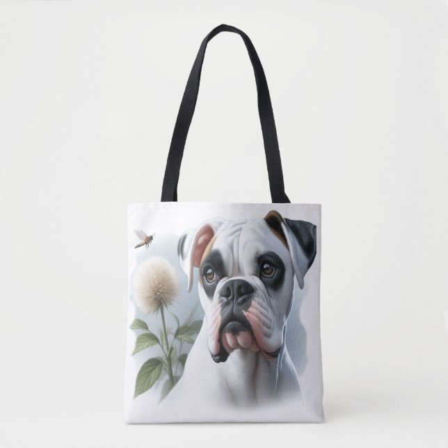 Tote Bag Beau Chien blanc de boxe présenté dans Nature (Devant)