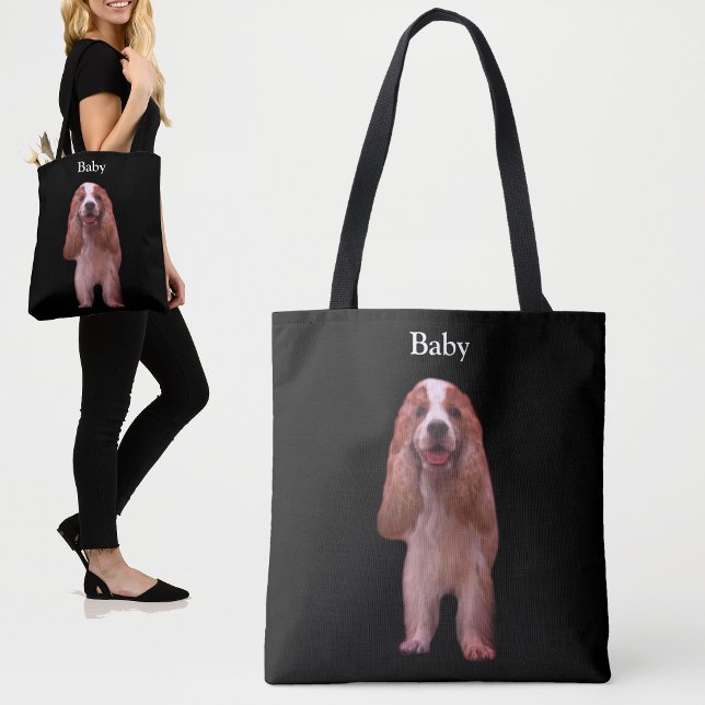 Tote Bag Beau chien Cocker Spaniel Anglais sur fond noir (Créateur téléchargé)
