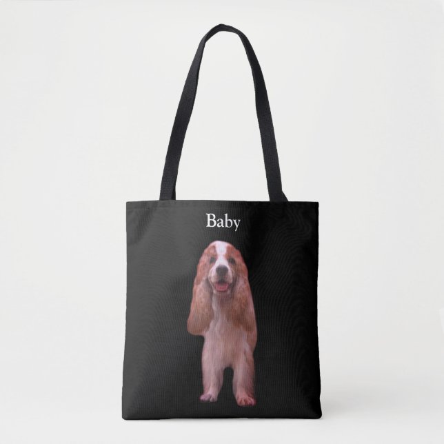 Tote Bag Beau Cocker anglais Spaniel Chien sur Noir (Devant)