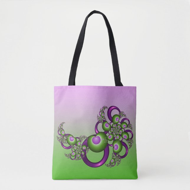 Tote Bag Beau Coeurs verts roses Moderne Abstrait Fractal (Devant)