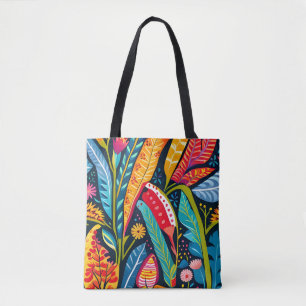 Tote Bag Beau, coloré Otomi Floral Art motif.