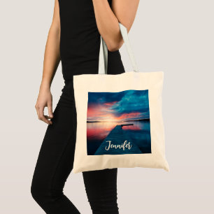 Tote Bag Beau coucher de soleil sur un lac de Calme