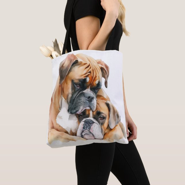 TOTE BAG BEAU COULEUR D'EAU CHIENS BROWN BOXER (De près)