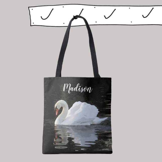 Tote Bag Beau cygne blanc muet, réflexions, ton nom (Créateur téléchargé)