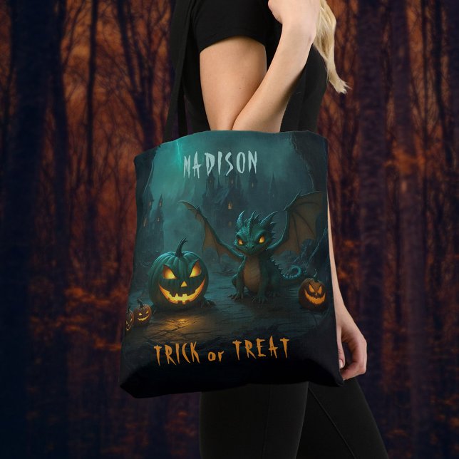 Tote Bag Beau Dragon d'Halloween avec Citrouilles effrayant (Créateur téléchargé)