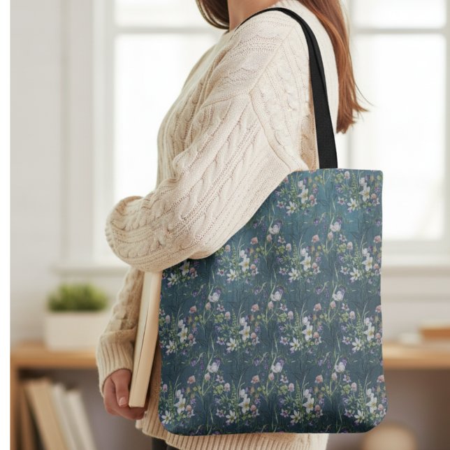 Tote Bag Beau Élégant Fleur sauvage Rustique Sur Bois Turqu (Créateur téléchargé)
