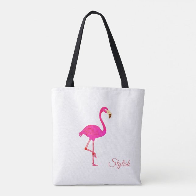 Tote Bag Beau Flamant rose & Calligraphie stylisée sur blan (Dos)