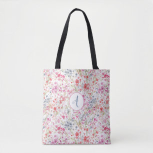 Tote Bag Beau Fleur sauvage Motif d'aquarelle Monogramme
