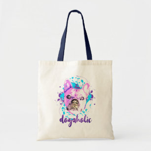Tote Bag Beau Français Bulldog visage rose bleu Dogaholic