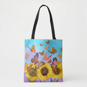 Tote Bag Beau Jardin aux fleurs de tournesol Papillons