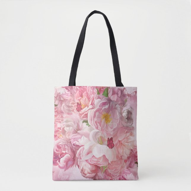 Tote Bag Beau jardin fleuri rose (Devant)