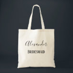 Tote Bag Beau Jeton de servante d'information<br><div class="desc">Un beau cadeau de femme de chambre,  ce design est un sac fourre-tout avec son nom magnifiquement écrit en caractère noir cursif avec "Bridesmaid" en dessous.</div>