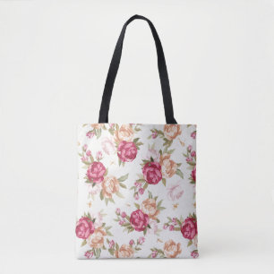 Tote Bag Beau motif de pivoine de couleur sur le vert