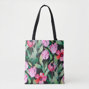 Tote Bag Beau motif floral transparent avec aquarelle 
