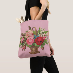Tote Bag beau panier de fleurs victorien