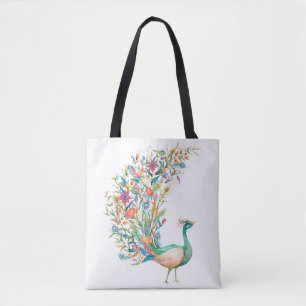 Tote Bag Beau paon vert à l'aquarelle