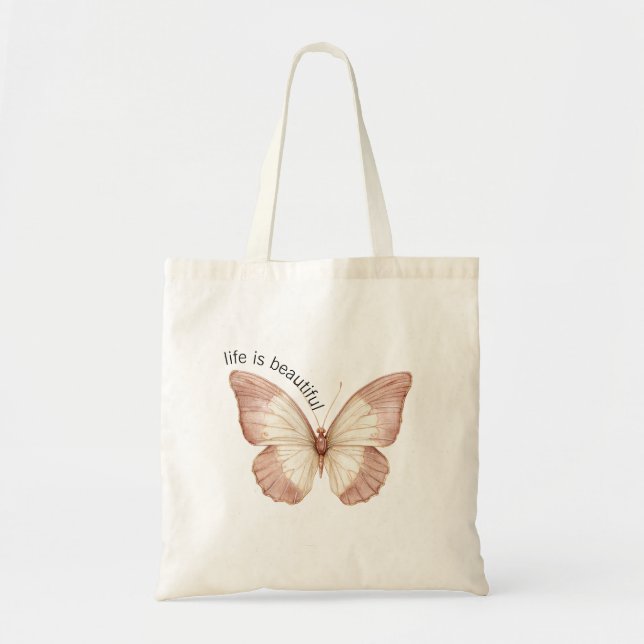 Tote Bag Beau Papillon Crème Rose (Devant)