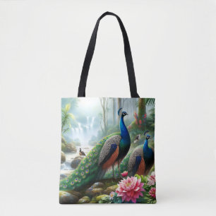 Tote Bag Beau Peacock Bleu Turquoise avec Fleurs Fourre-tou