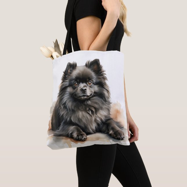 TOTE BAG BEAU PETIT CHIEN POMERANIEN NOIR (De près)