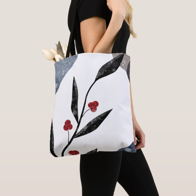 Tote Bag Beau Plante Red Berries Feuille Winter Design (De près)