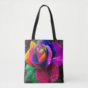 Tote Bag Beau Rose arc-en-ciel coloré