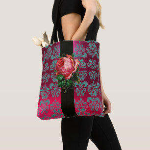 TOTE BAG BEAU ROSE ROSE TURQUOISE FUCHSIA BLEU NOIR DOMMASK