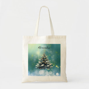 Tote Bag Beau sapin de Noël avec lumières de neige et d'or