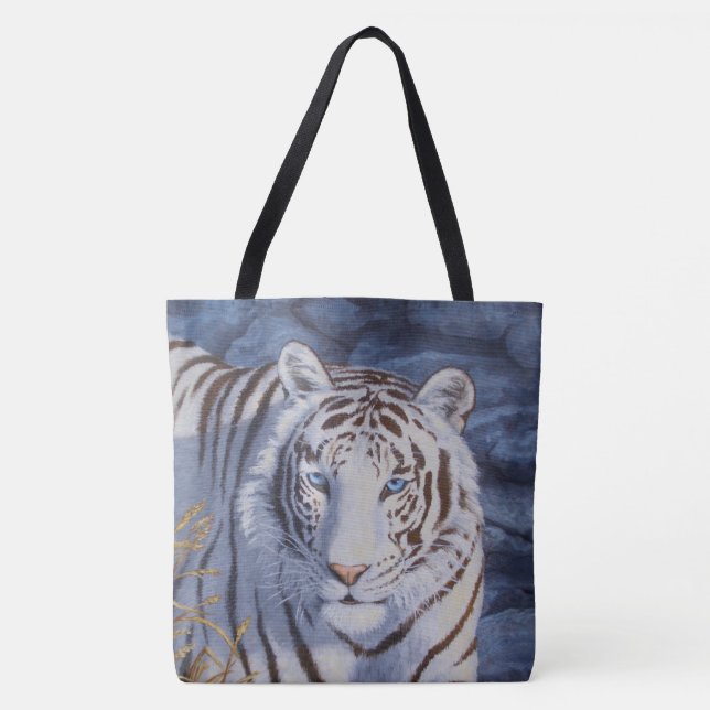 Tote Bag Beau tigre blanc aux yeux bleu cristal (Devant)