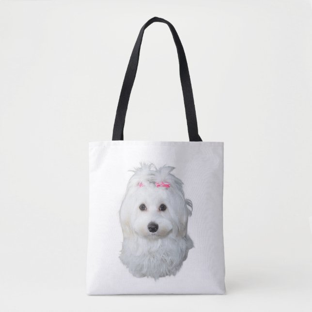 Tote Bag Beauté de chien maltais Bow rose Perfection (Devant)