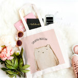 Tote Bag Beauté Moderne Pastel Ours Rose Avec Nom<br><div class="desc">Beauté Moderne Pastel Ours Rose Avec Nom</div>